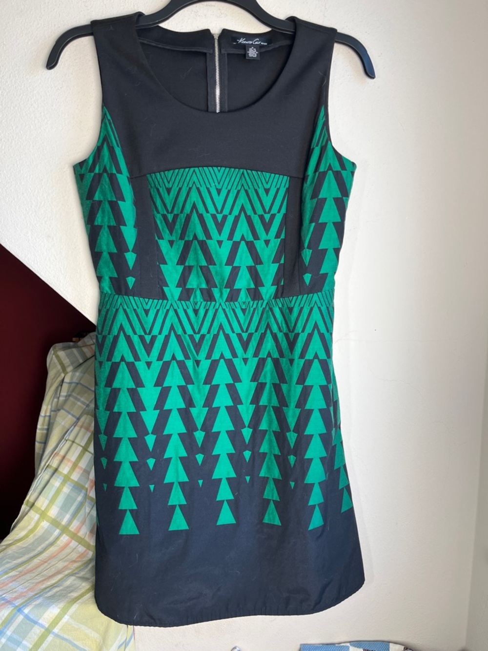 Kenneth Cole Black & Green Geometric Sleeveless Mini Dress